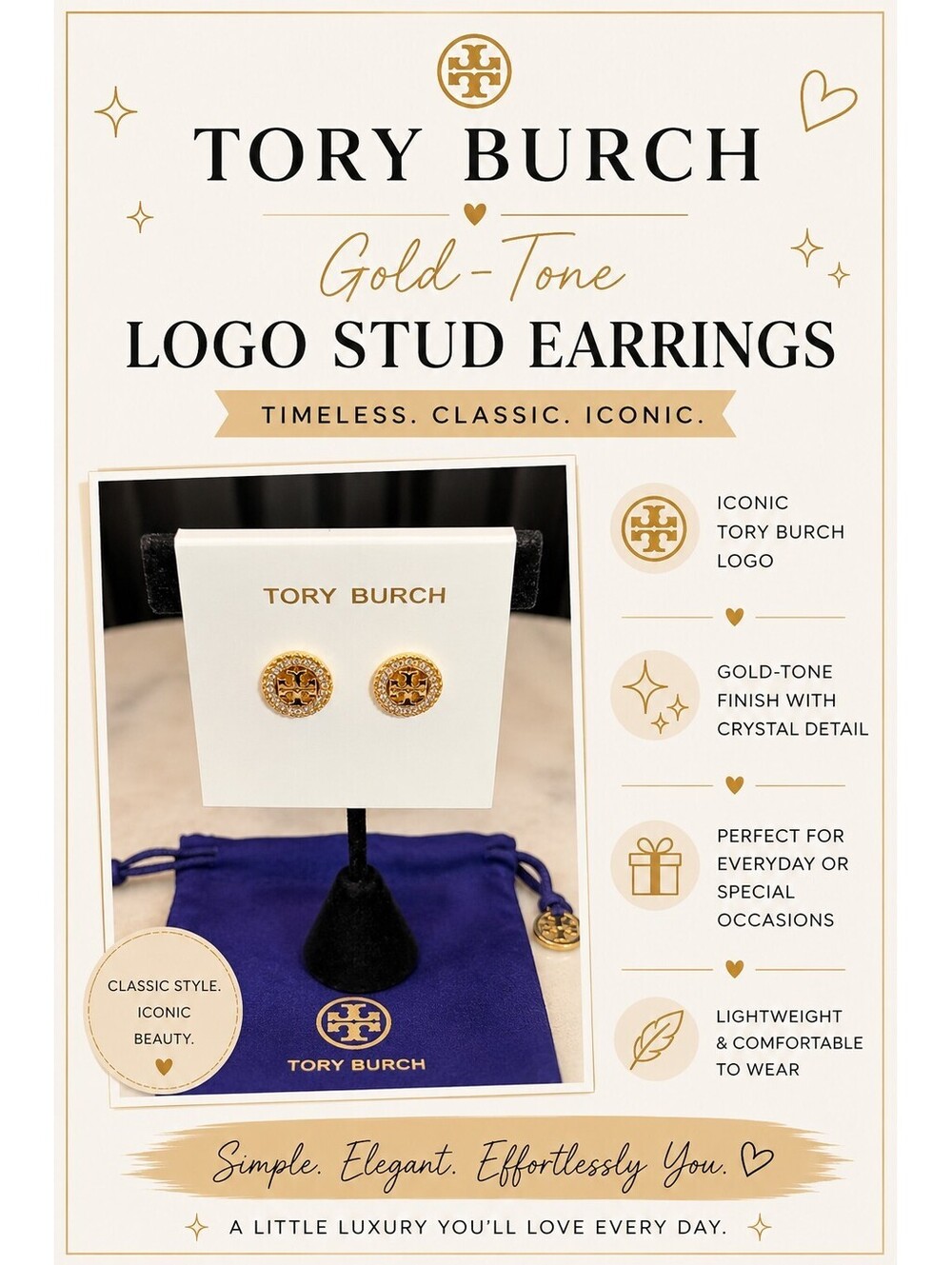 Tory Burch Gold-Tone Logo Stud Earrings